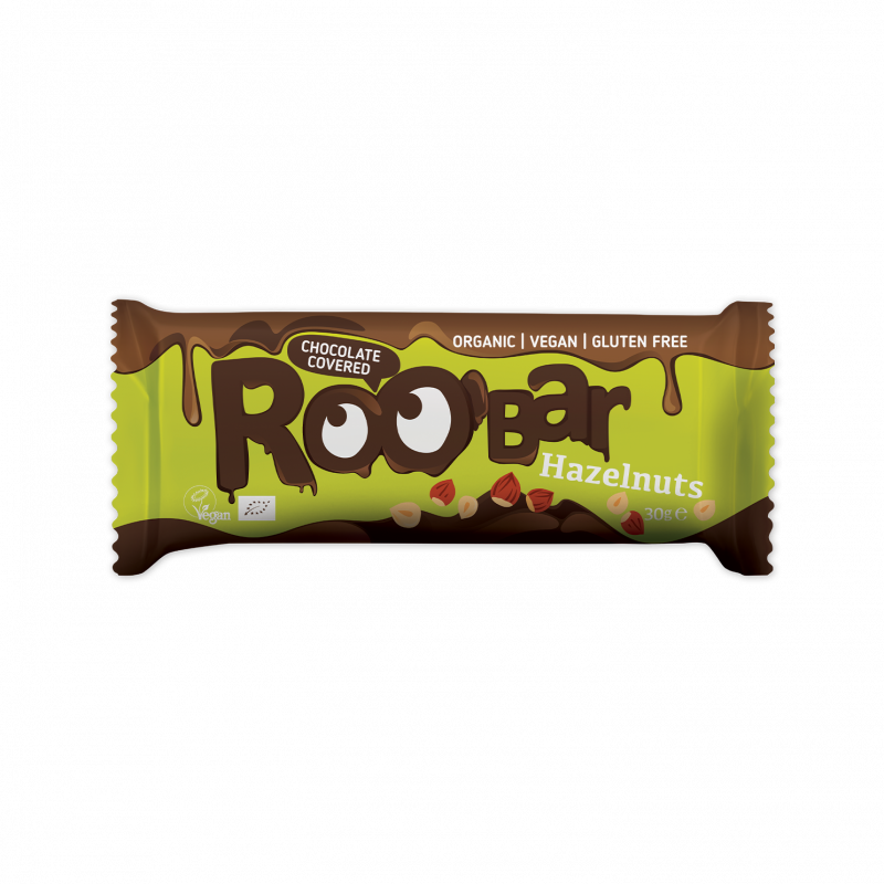 Suklaakuorrutteinen hasselpähkinäpatukka 30g, Roobar Suklaakuorrutteinen hasselpähkinäpatukka 30g, Roobar