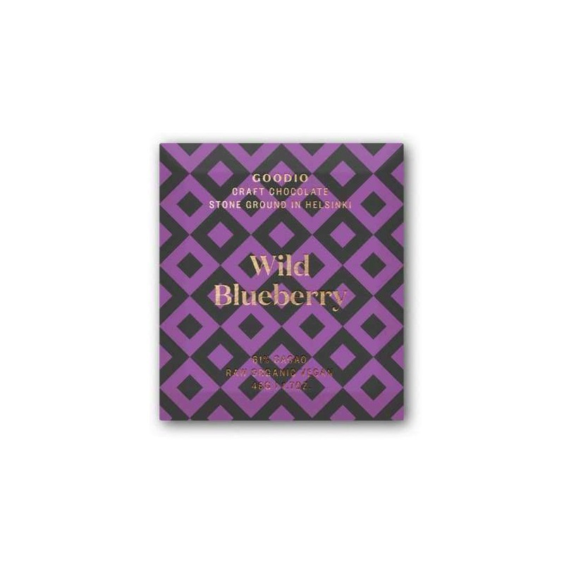 Wild blueberry 61% rå choklad, Goodio, 48g