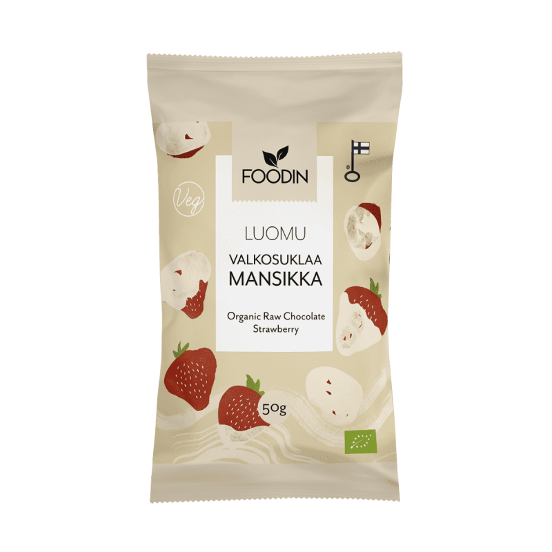 Vit choklad jordgubbar 50 g, ekologisk