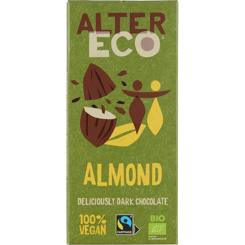 Tumma suklaa 60%, manteli 100 g, Alter Eco