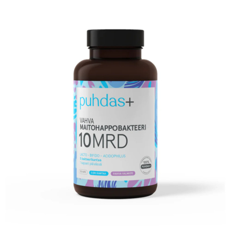 Starka mjölksyrabakterier 10 miljarder Lacto Acido-Bifido, 60 kapslar, Puhdas+
