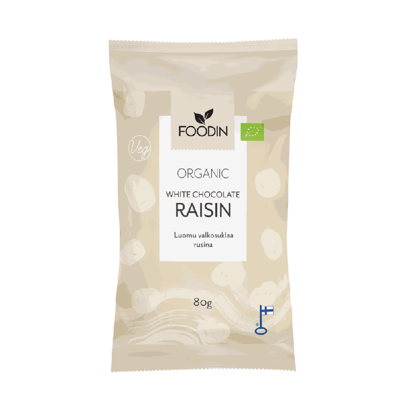 Vit choklad russin 80g, Ekologisk