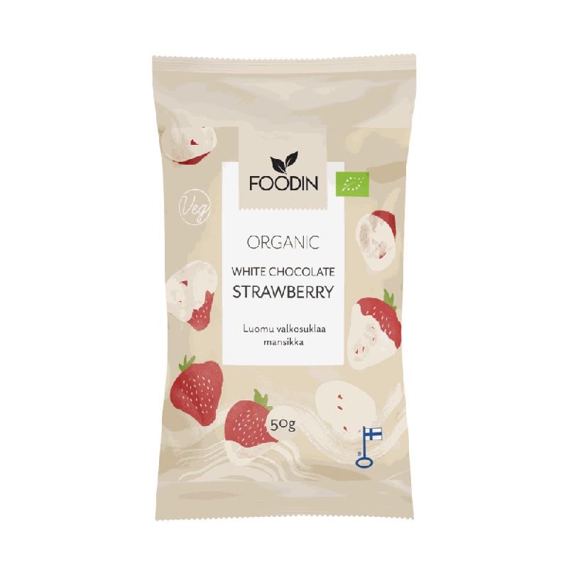 Vit choklad jordgubbar 50 g, ekologisk