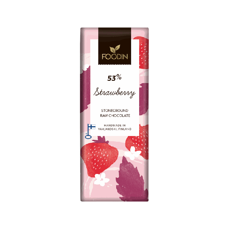 Jordgubb rå choklad 53%, 40 g, ekologisk
