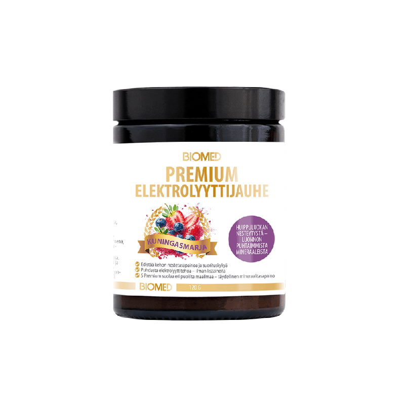 Premium Elektrolyyttijauhe Kuningasmarja 120 g, Biomed